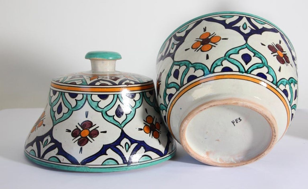 Moorish Ceramic Glazed Covered Urns Handcrafted in Fez Morocco
