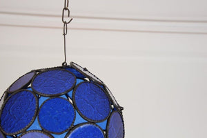 Handcrafted Moroccan Moorish Glass Orb Lantern with Blue Glass
