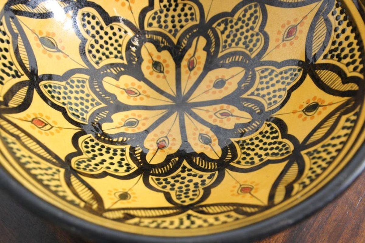 Vintage Moroccan Handcrafted Ceramic Yellow Bowl