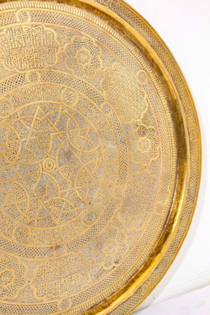 Mughal India Round Brass Tray with Islamic Writing