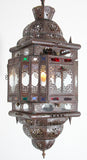 Vintage Moroccan Handcrafted Lantern Ceiling Light with Multi-Color Glass