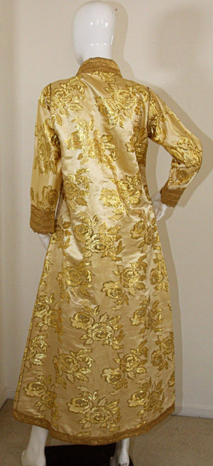 Moroccan Caftan Gold Damask Embroidered, Vintage, 1960s