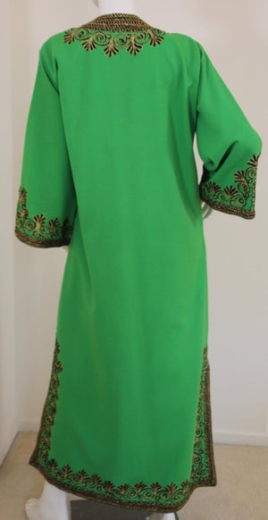 Vintage Moroccan Kaftan Green Maxi Dress circa 1970 Size L