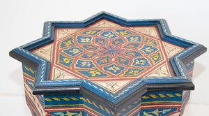 Moroccan Side Table Hand Painted Wood in Moorish Style 1960s