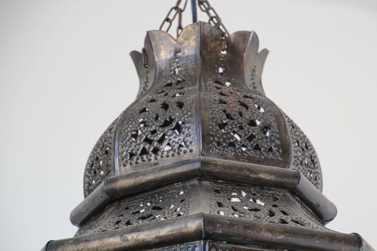 Moroccan Moorish Hanging Metal Lantern with Milky Glass