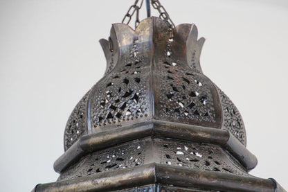 Moroccan Moorish Hanging Metal Lantern with Milky Glass