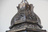 Moroccan Moorish Hanging Metal Lantern with Milky Glass