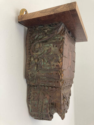 Wall Bracket Architectural Carved Wood Fragment from India