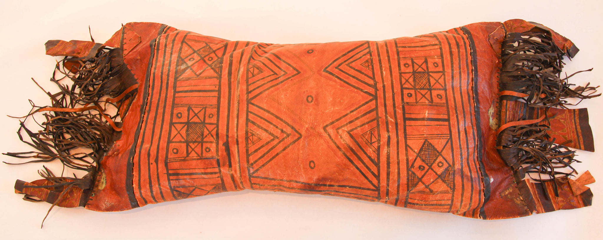 African Tuareg Hand-Tooled Leather Pillow with Fringes