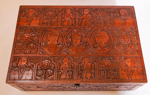 Large Early 19th Century Antique Hand Carved Wooden Mughal Decorative Box