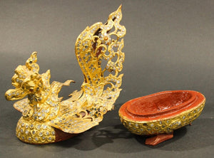 Burmese Bird-Shaped Betel Gold Lacquered Box