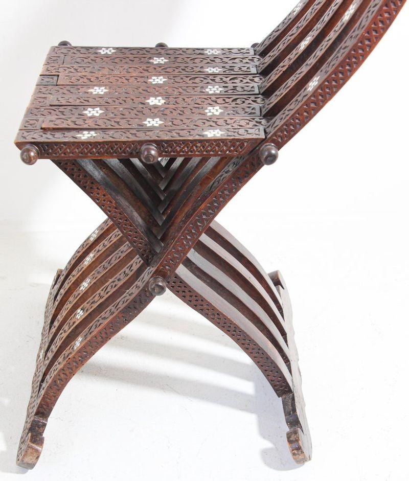 Moorish Moroccan 19th Century Folding Chair Inlaid