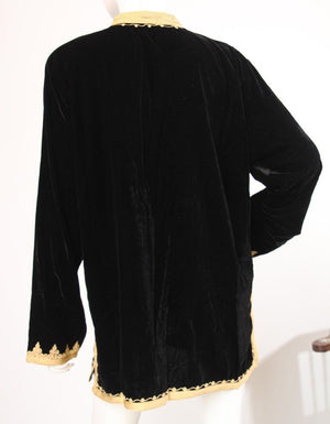Moroccan Kaftan Black Velvet Vest with Gold Embroideries