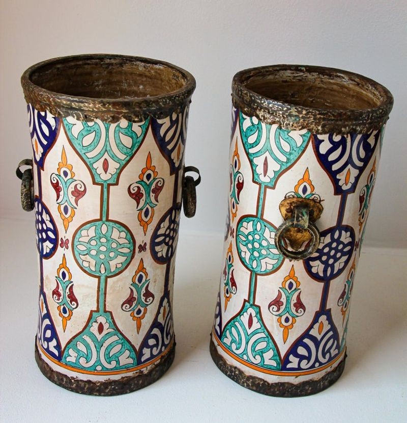 Handcrafted Moorish Ceramic Urns with Metal Handles, 20th Century