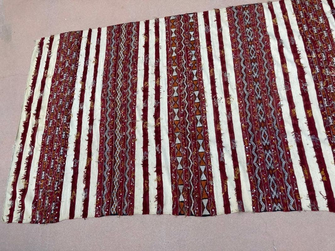 1960s Authentic Moroccan Vintage Tribal Kilim Handira Rug
