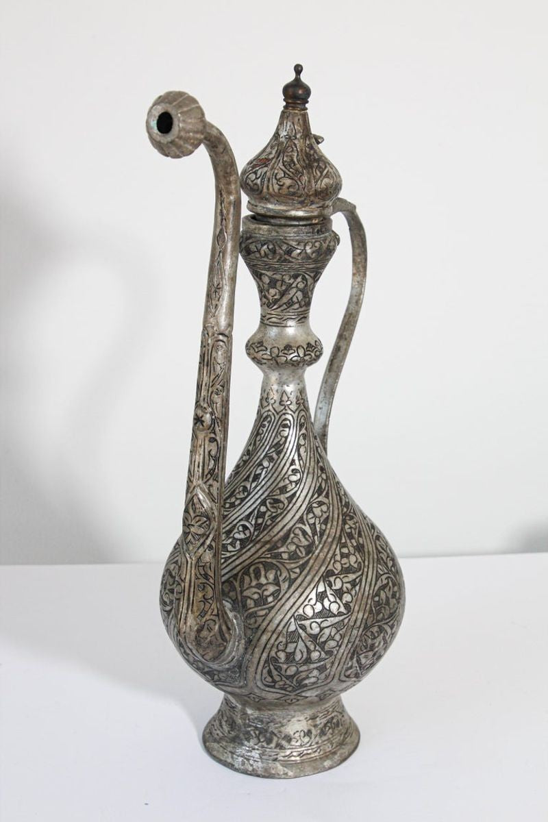 Middle Eastern Islamic Turkish Ottoman Tinned Copper Ewer