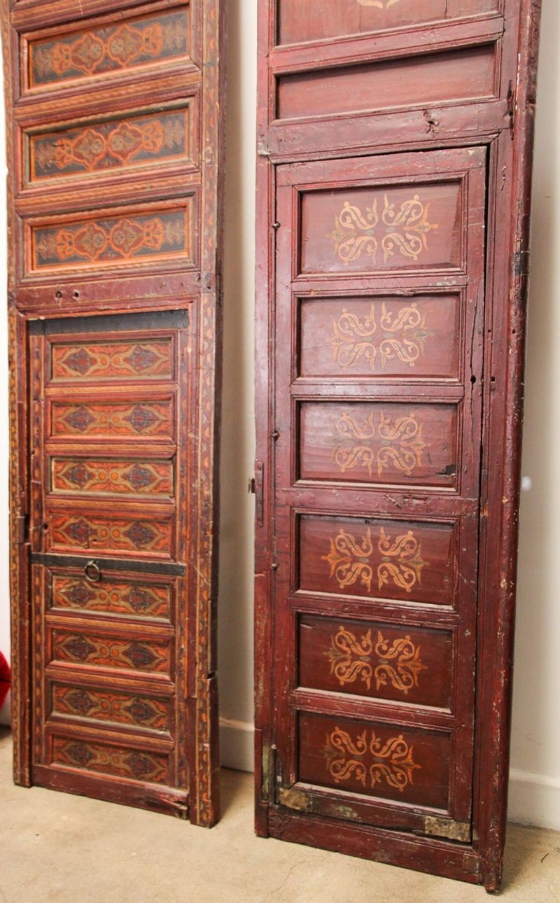 19th Century Moroccan Antique Double Door with Hand Painted Moorish Designs