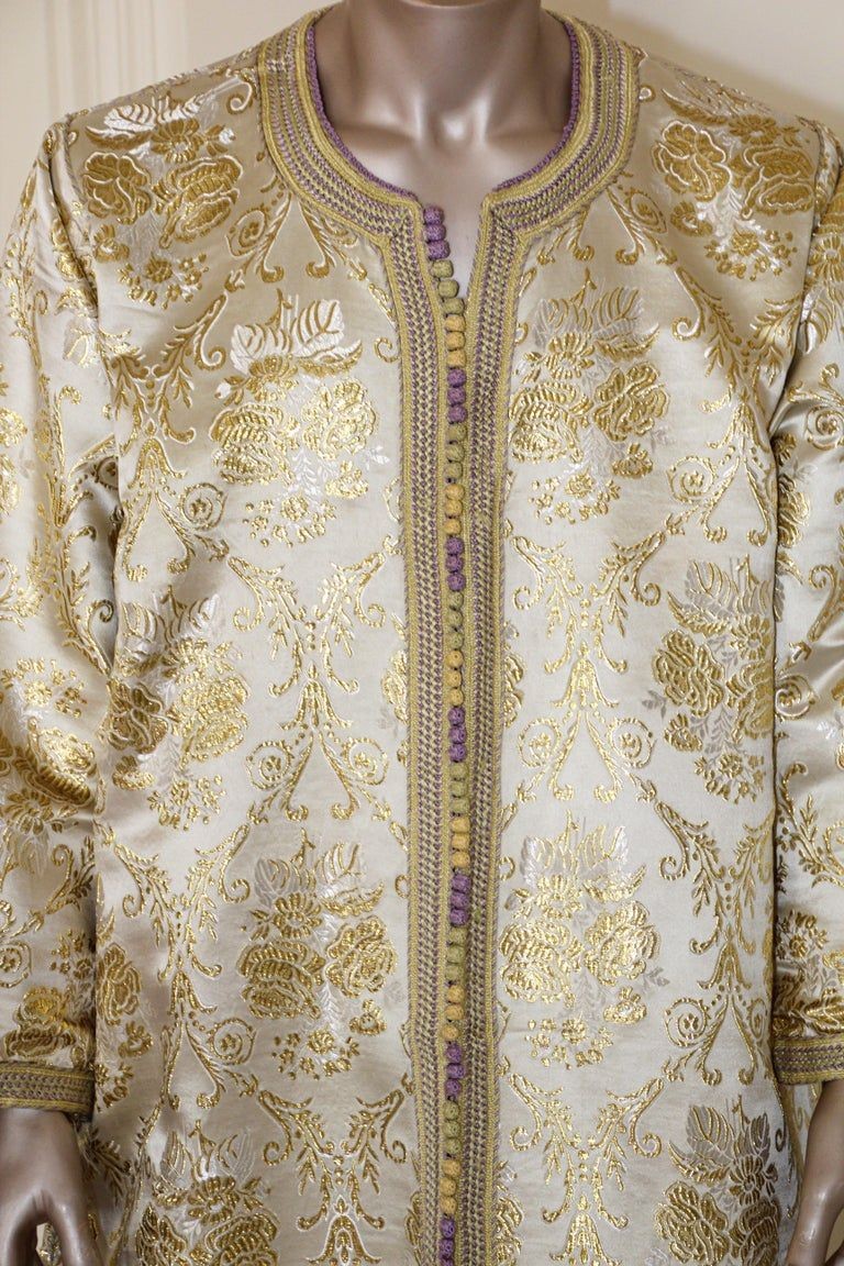 Moroccan Vintage Kaftan Gentleman Damask Gold Caftan, circa 1970