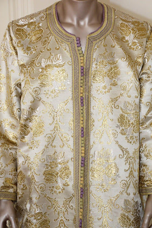 Moroccan Vintage Kaftan Gentleman Damask Gold Caftan, circa 1970