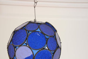 Handcrafted Moroccan Moorish Glass Orb Lantern with Blue Glass