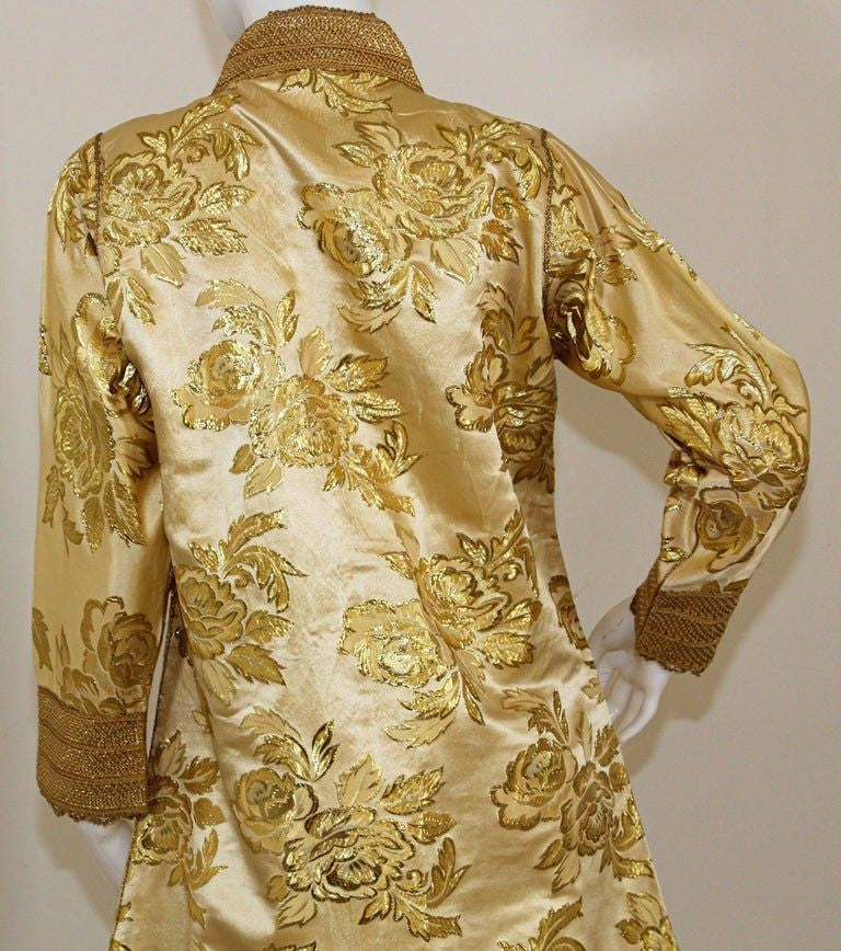 Moroccan Caftan Gold Damask Embroidered, Vintage, 1960s
