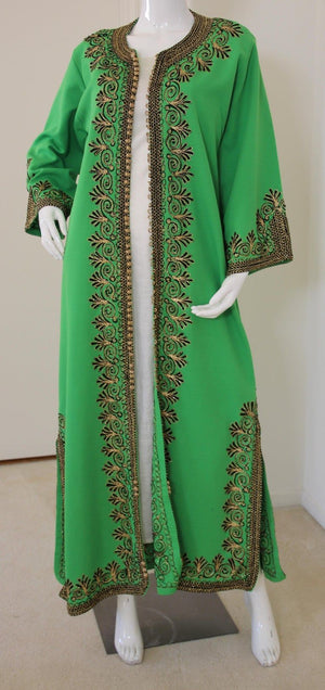 Vintage Moroccan Kaftan Green Maxi Dress circa 1970 Size L