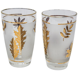 Vintage Libbey Cocktail Glasses Set, Frosted Glass with Gold Leaf
