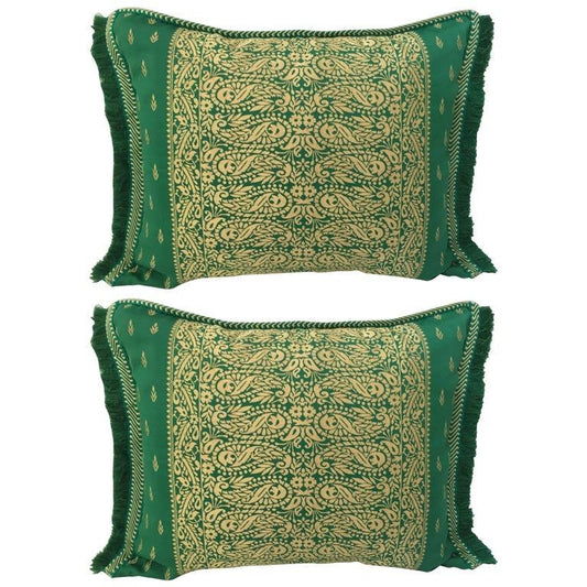 Large Pair of Moroccan Damask Green Bolster Lumbar Decorative Pillows
