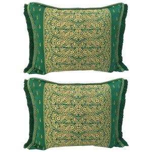 Large Pair of Moroccan Damask Green Bolster Lumbar Decorative Pillows