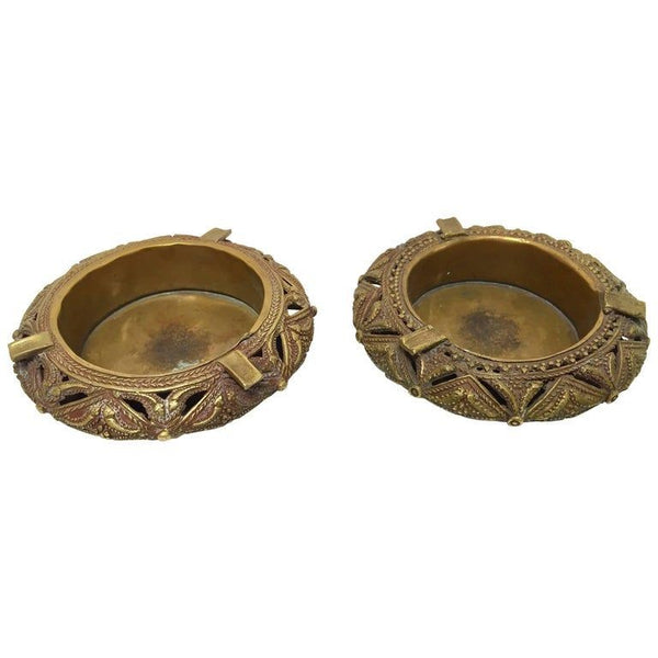 Pair of Round Handcrafted Brass Ashtrays India Emosaik