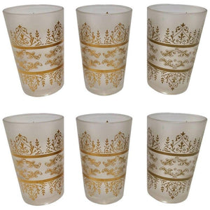 Set of Six Moorish White Frosted and Gold Glasses