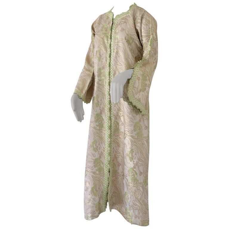 Moroccan Kaftan in Silver Metallic Floral Brocade