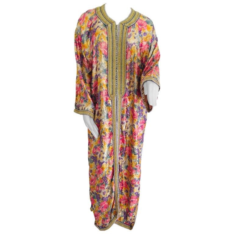Vintage Moroccan Caftan Metallic Floral Silk Brocade