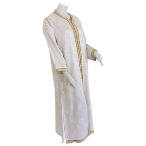 Moroccan Floral White Kaftan Maxi Dress Caftan Size Large