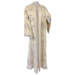 1960's Vintage Moroccan Caftan with Silver Metallic Floral Silk Brocade