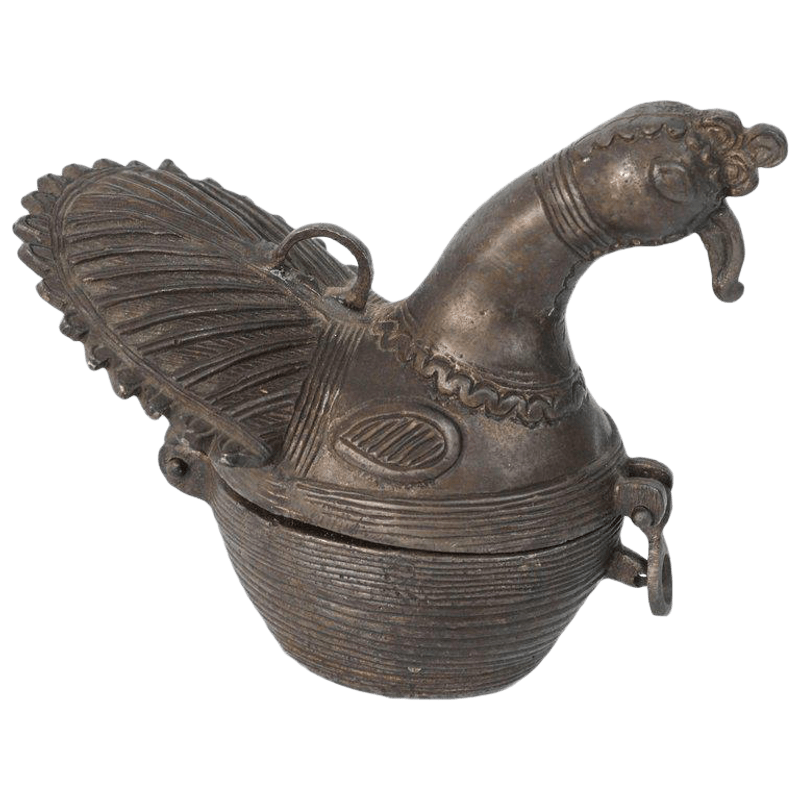 Peacock Sculpture Patinated Bronze Box Islamic Art Mughal India