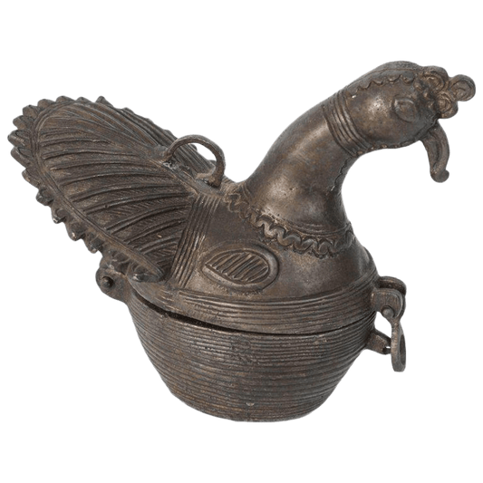 Peacock Sculpture Patinated Bronze Box Islamic Art Mughal India