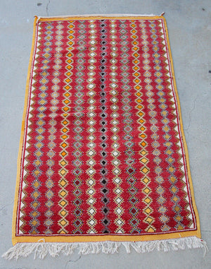 1980s Vintage Moroccan Boujad Hand-Woven Tribal Rug