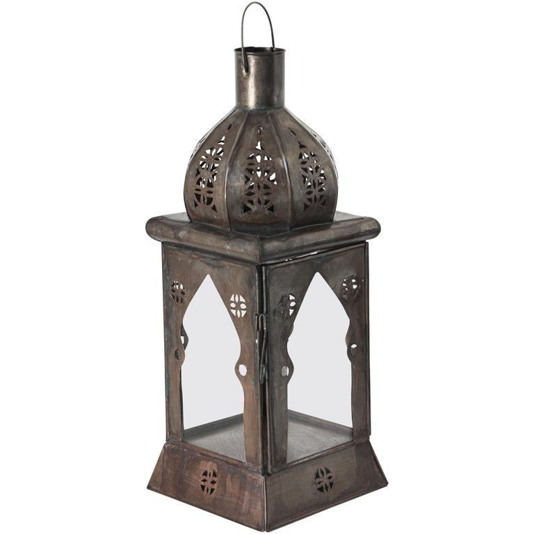 Moroccan Square Tole and Clear Glass Candle Lantern