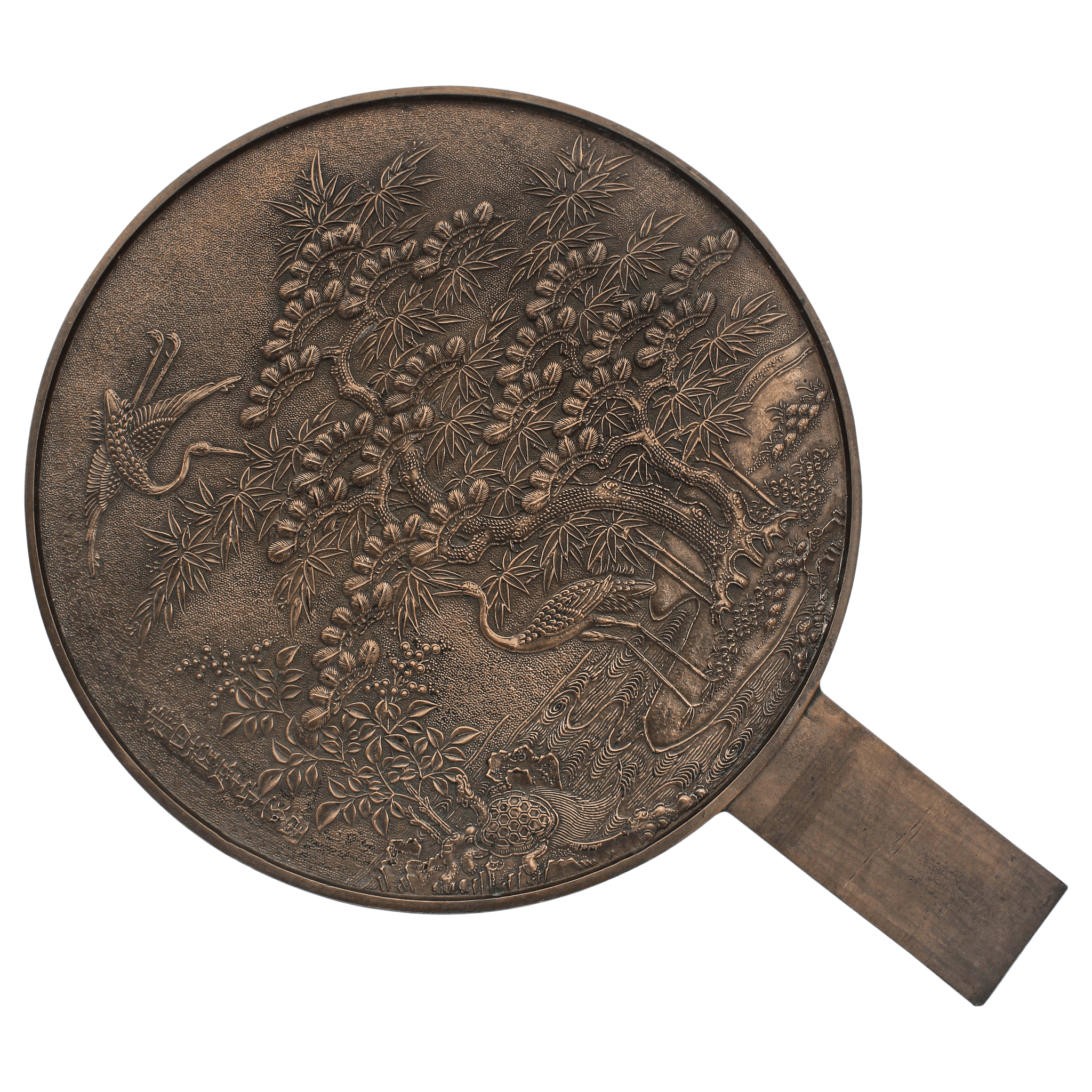 19th Century Oriental Bronze Japanese Kagami Handled Mirror