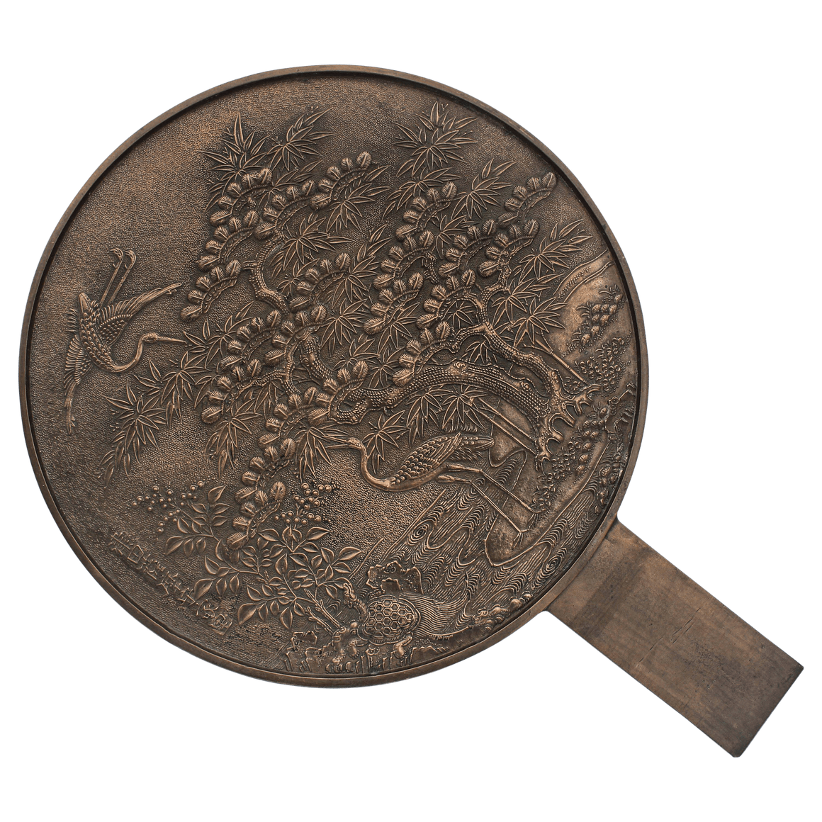 19th Century Oriental Bronze Japanese Kagami Handled Mirror