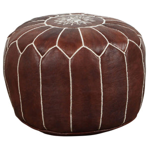 Moroccan Brown Leather Pouf