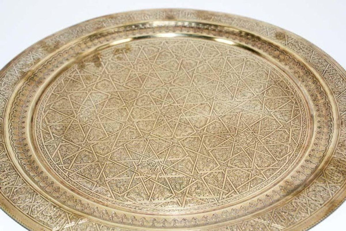 Middle Eastern Islamic Vintage Round Brass Hanging Tray 19 in. Diameter