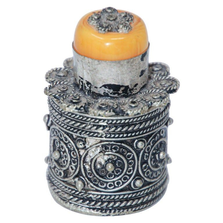 Silvered Metal Lidded Box for Powder Kohl Eye Liner