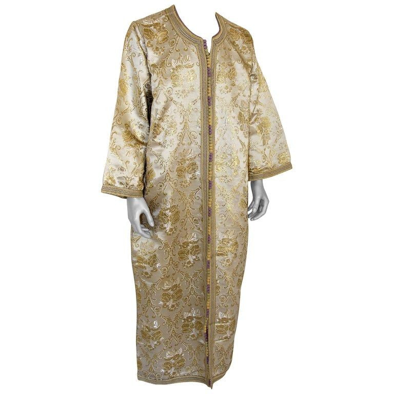 Moroccan Vintage Kaftan Gentleman Damask Gold Caftan, circa 1970