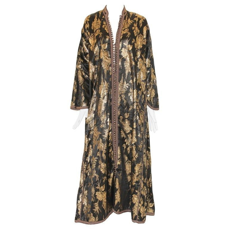 Vintage Moroccan Caftan, Black and Gold Embroidered, ca. 1960s