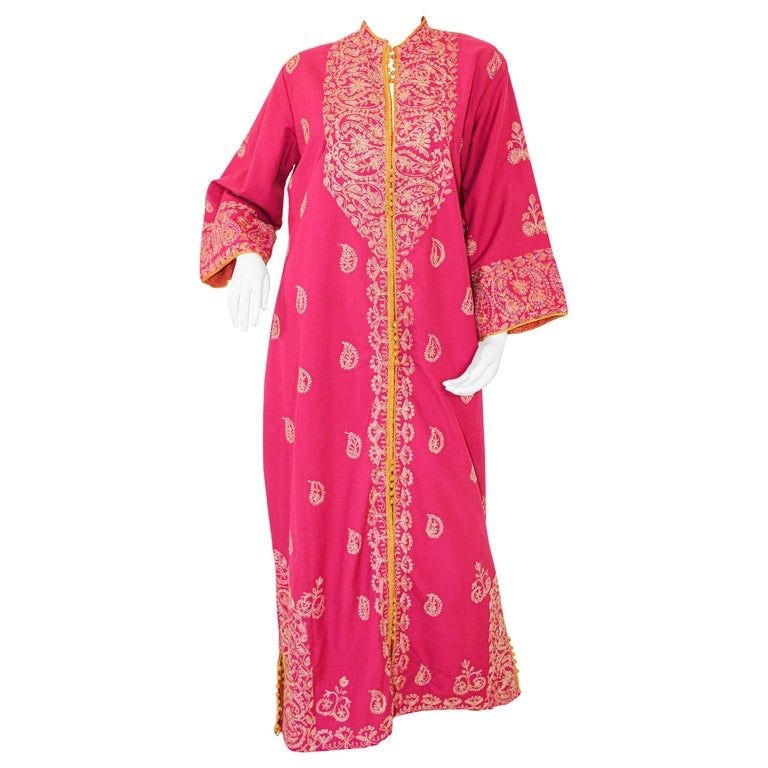 Vintage Moroccan Caftan Hot Pink with Gold, 1970's
