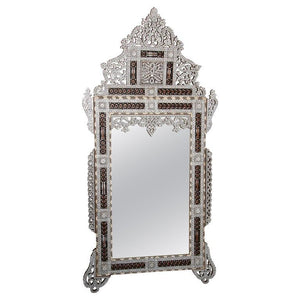 White Shell Inlaid Antique Middle Eastern Damascene Syrian Mirror 66"