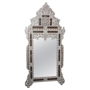 White Mother of Pearl Inlaid Antique Middle Eastern Damascene Syrian Mirror 66"