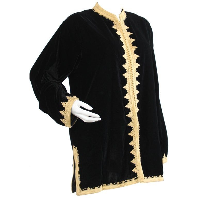 Moroccan Kaftan Black Velvet Vest with Gold Embroideries